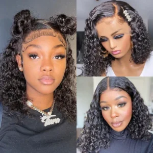 Intime Short Deep Wave Bob Human Hair Lace Front Wig with Bleached Knots (1)