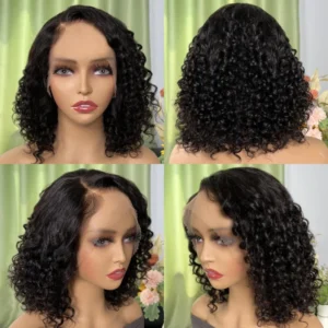 Intime Short Deep Wave Bob Human Hair Lace Front Wig with Bleached Knots