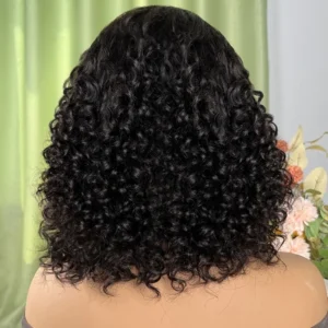 Intime Short Deep Wave Bob Human Hair Lace Front Wig with Bleached Knots