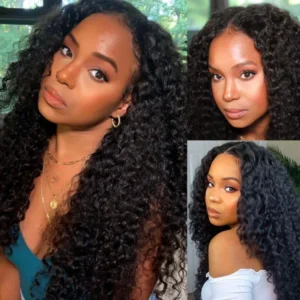 Intime V Part Curly Human Hair Wig Middle Part No Glue No Leave Out