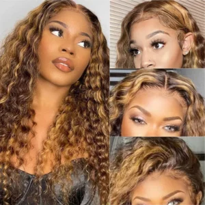 Intime Water Wave Brown and Honey Blonde Highlighted Lace Human Hair Wig (1)