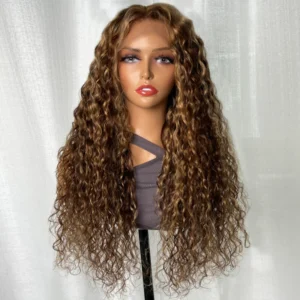 Intime Water Wave Brown and Honey Blonde Highlighted Lace Human Hair Wig