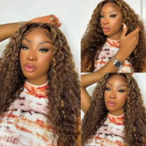 Intime Water Wave Brown and Honey Blonde Highlighted Lace Human Hair Wig