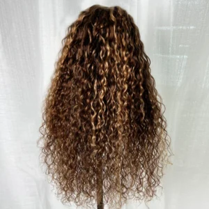 Intime Water Wave Brown and Honey Blonde Highlighted Lace Human Hair Wig