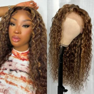 Intime Water Wave Brown and Honey Blonde Highlighted Lace Human Hair Wig