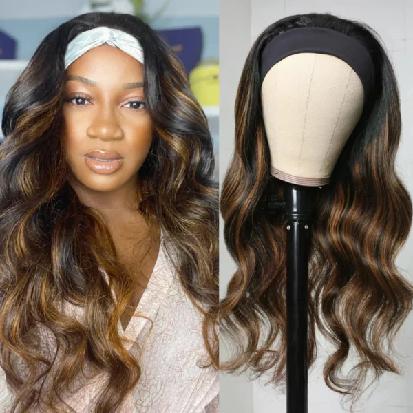 Intime Wear and Go Body Wave Headband Wigs Mix Brown Highlight Glueless Human Hair (1)