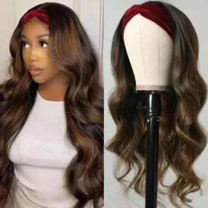 Intime Wear and Go Body Wave Headband Wigs Mix Brown Highlight Glueless Human Hair