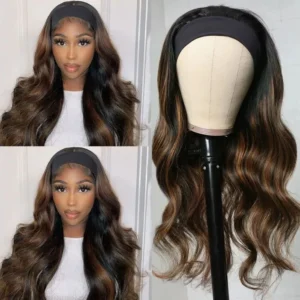 Intime Wear and Go Body Wave Headband Wigs Mix Brown Highlight Glueless Human Hair