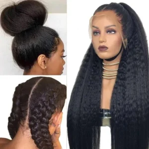 Intime Kinky Straight Human Hair Lace Front Wig with Baby Hair