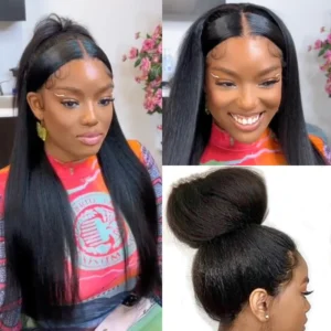 Intime Kinky Straight Human Hair Lace Front Wig with Baby Hair