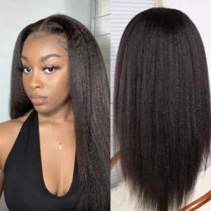 Intime Kinky Straight Human Hair Lace Front Wig with Baby Hair