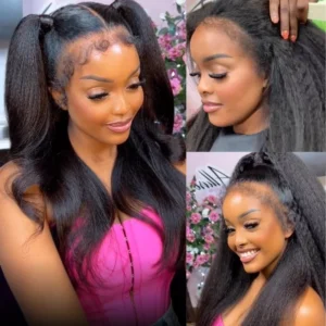 Intime Kinky Straight Human Hair Lace Front Wig with Baby Hair