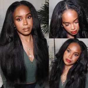 Intime Kinky Straight Yaki Human Hair V Part Wigs No Leave Out Versatile