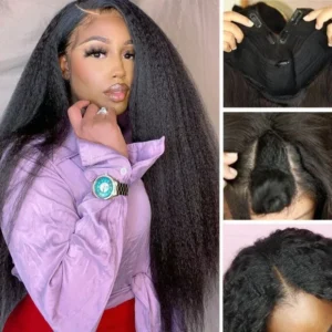 Intime Kinky Straight Yaki Human Hair V Part Wigs No Leave Out Versatile