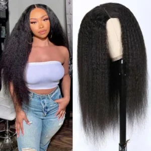 Intime Kinky Straight Yaki Human Hair V Part Wigs No Leave Out Versatile