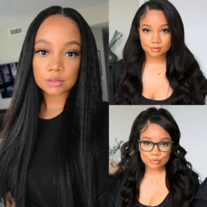 Intime Kinky Straight Yaki Human Hair V Part Wigs No Leave Out Versatile