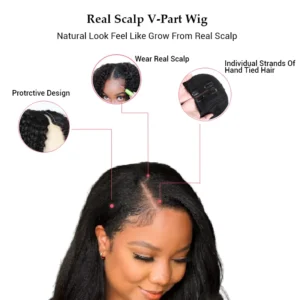 Intime Kinky Straight Yaki Human Hair V Part Wigs No Leave Out Versatile