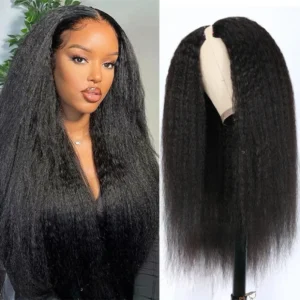 Intime Kinky Straight Yaki Human Hair V Part Wigs No Leave Out Versatile