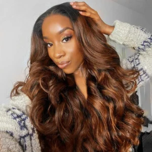 Ombre Balayage Highlight Color V Part Body Wave Wigs (1)