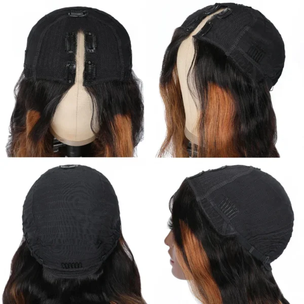Ombre Balayage Highlight Color V Part Body Wave Wigs (2)