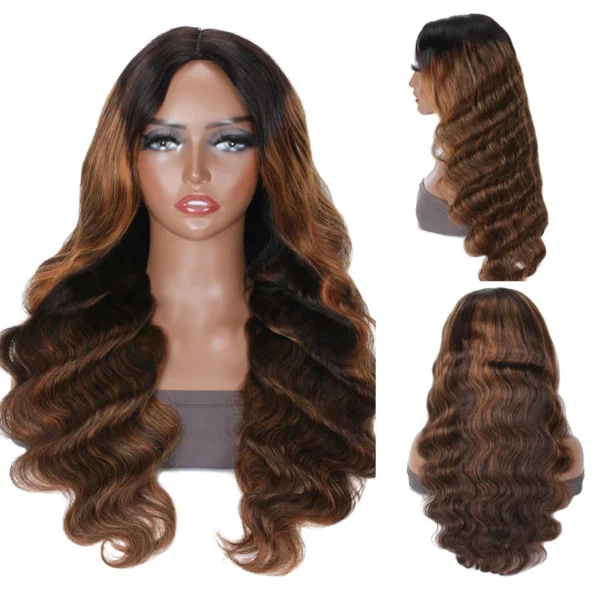 Ombre Balayage Highlight Color V Part Body Wave Wigs (3)