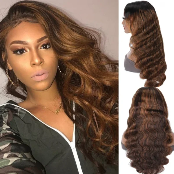 Ombre Balayage Highlight Color V Part Body Wave Wigs (4)