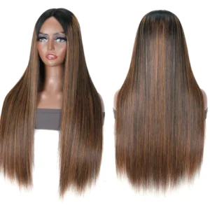 Intime U Part Human Hair Wig Silk Straight T1B/27 Ombre Highlight