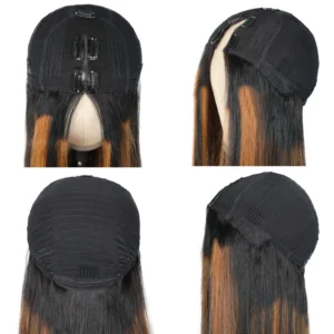 Intime U Part Human Hair Wig Silk Straight T1B/27 Ombre Highlight