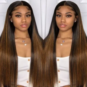 Intime U Part Human Hair Wig Silk Straight T1B/27 Ombre Highlight