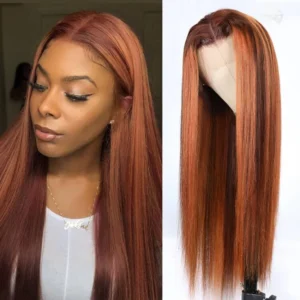 Intime Ombre Lace Front Wig Straight Human Hair Mix Ginger and Copper Red