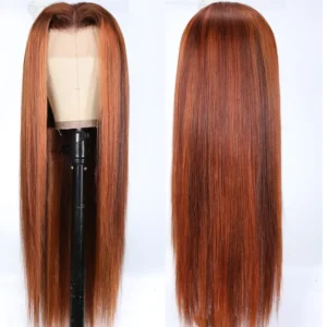 Intime Ombre Lace Front Wig Straight Human Hair Mix Ginger and Copper Red