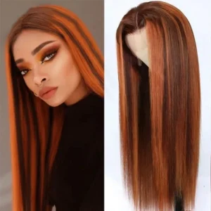 Intime Ombre Lace Front Wig Straight Human Hair Mix Ginger and Copper Red