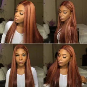 Intime Ombre Lace Front Wig Straight Human Hair Mix Ginger and Copper Red