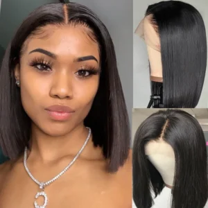 Intime Short Straight Bob Wig Virgin Human Hair Pre Plucked Hairline 200% Density