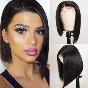 Intime Asymmetrical Bob Human Hair Wigs Blunt Cut with Side Part