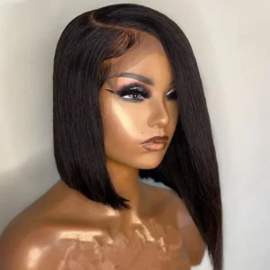 Intime Asymmetrical Bob Human Hair Wigs Blunt Cut with Side Part