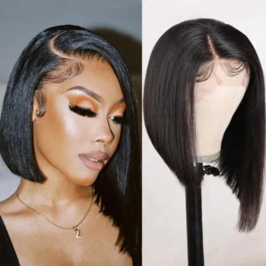 Intime Asymmetrical Bob Human Hair Wigs Blunt Cut with Side Part