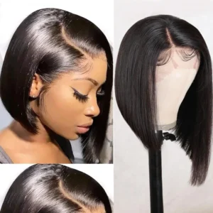 Intime Asymmetrical Bob Human Hair Wigs Blunt Cut with Side Part