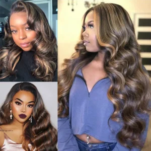 Intime Body Wave U Part Human Hair Wigs Mix Brown Highlight Color