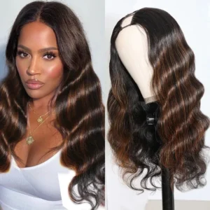 Intime Body Wave U Part Human Hair Wigs Mix Brown Highlight Color