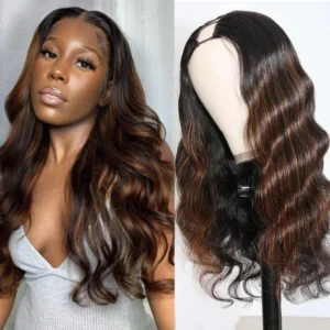 Intime Body Wave U Part Human Hair Wigs Mix Brown Highlight Color