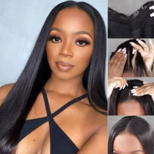 Intime Beginner Friendly Straight V Part No Glue Lace Wig Human Hair No Leave Out