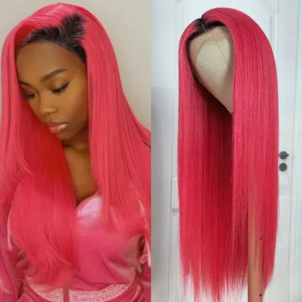 pink color 13x4 lace frontal wig (1)