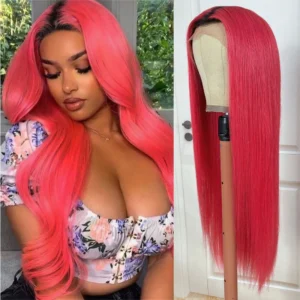 Intime 13x4 Lace Front Straight Wig Ombre Light Pink with Baby Hair