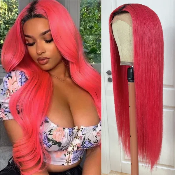 pink color 13x4 lace frontal wig (6)