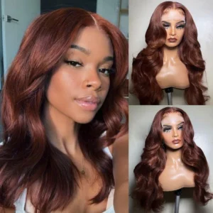 Intime Reddish Brown Body Wave Human Hair Wig 13x4 Lace Front Pre-Plucked with Baby Hair