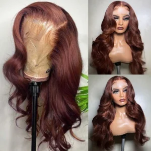 Intime Reddish Brown Body Wave Human Hair Wig 13x4 Lace Front Pre-Plucked with Baby Hair