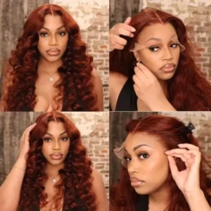 Intime Reddish Brown Body Wave Human Hair Wig 13x4 Lace Front Pre-Plucked with Baby Hair