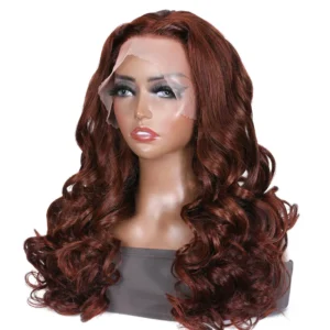 Intime Reddish Brown Body Wave Human Hair Wig 13x4 Lace Front Pre-Plucked with Baby Hair