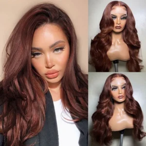 Intime Reddish Brown Body Wave Human Hair Wig 13x4 Lace Front Pre-Plucked with Baby Hair